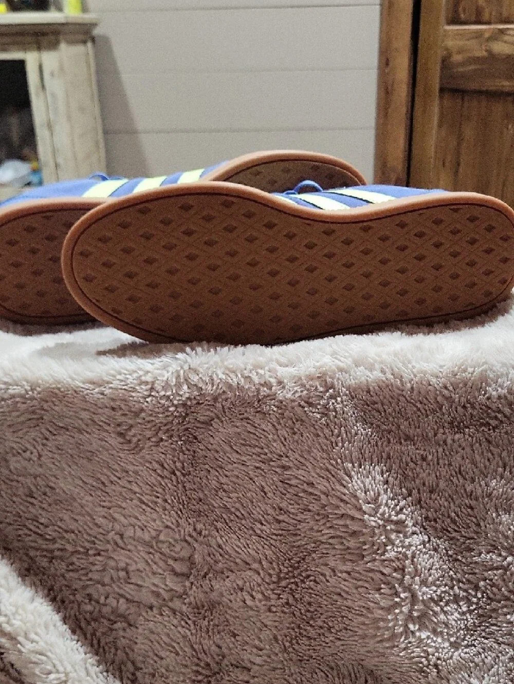 adidas Blue Suede Sneakers with Yellow Stripes - Picture 7 of 9